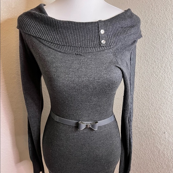 Candie's Dresses & Skirts - 🔵 #30 Off The Shoulder Candies Gray Sweater Dress With Rhinestone